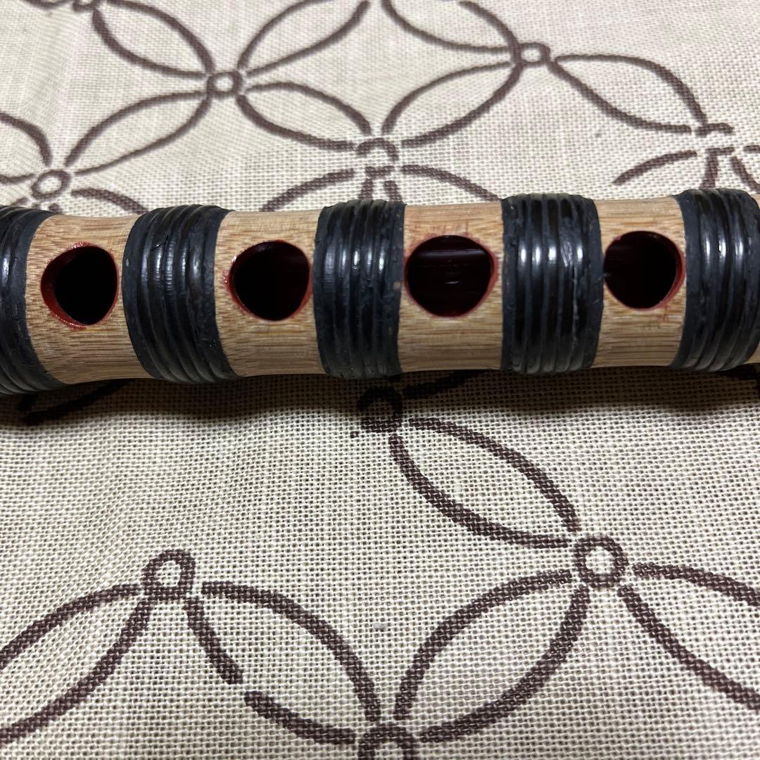 ③天然煤竹　８割り管籐巻龍笛　ケース、笛袋付