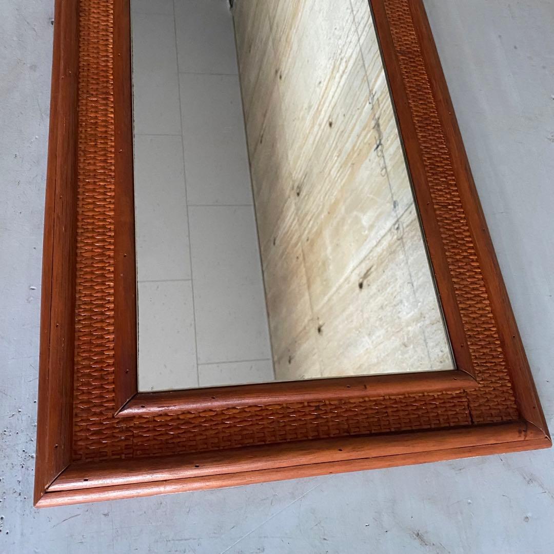 ラタン　籐　ウォールミラー　姿見　ヴィンテージ