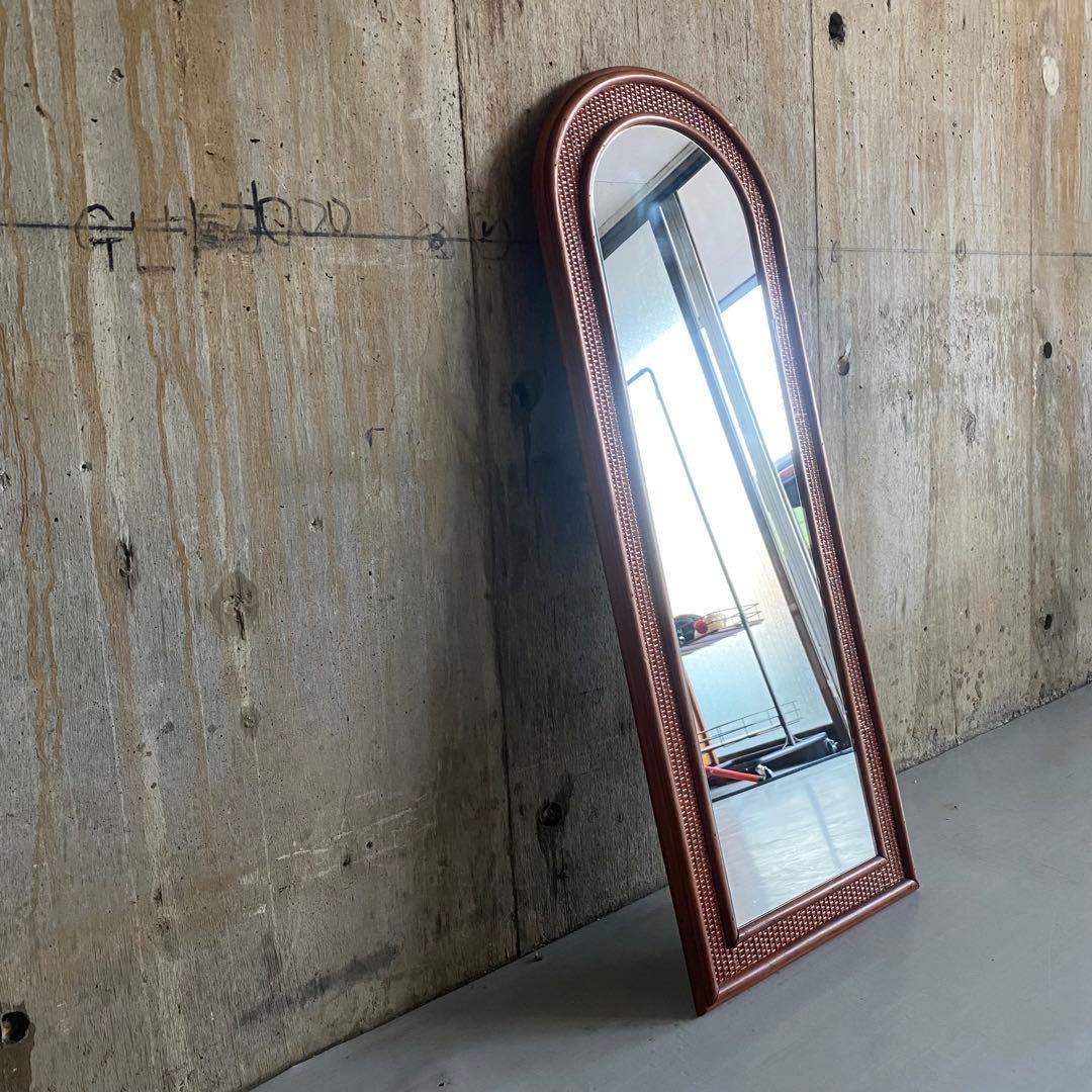 ラタン　籐　ウォールミラー　姿見　ヴィンテージ