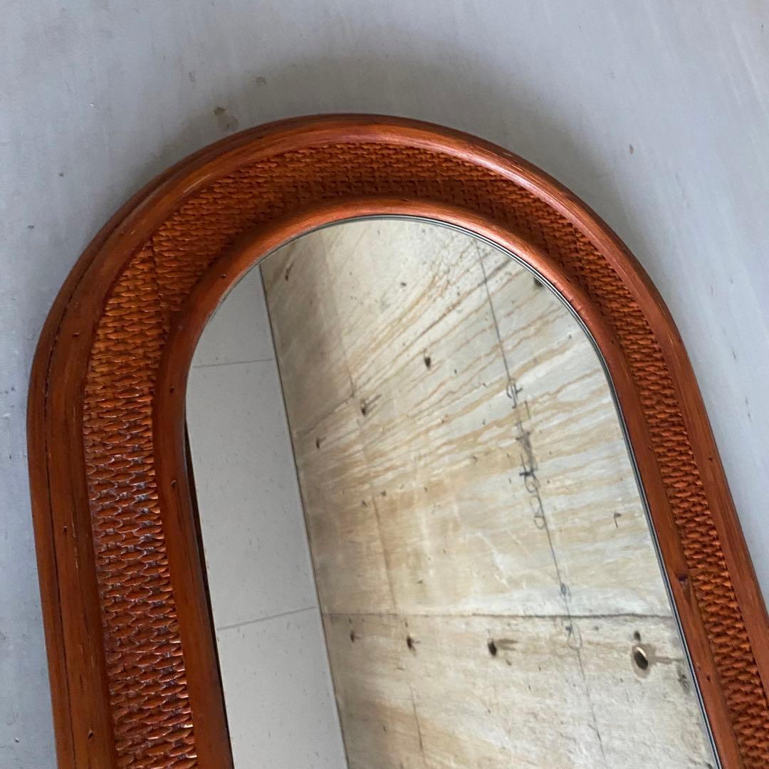 ラタン　籐　ウォールミラー　姿見　ヴィンテージ