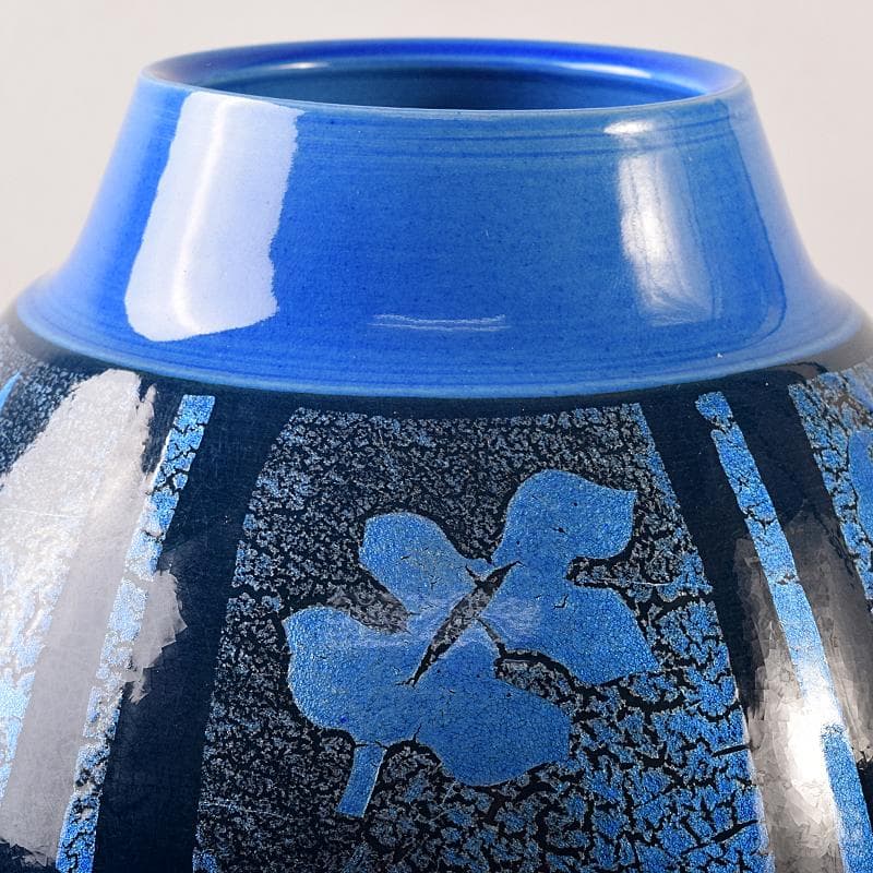 九谷焼　中田一於作　藍青釉裏銀彩　花瓶　共箱　M　R8735B