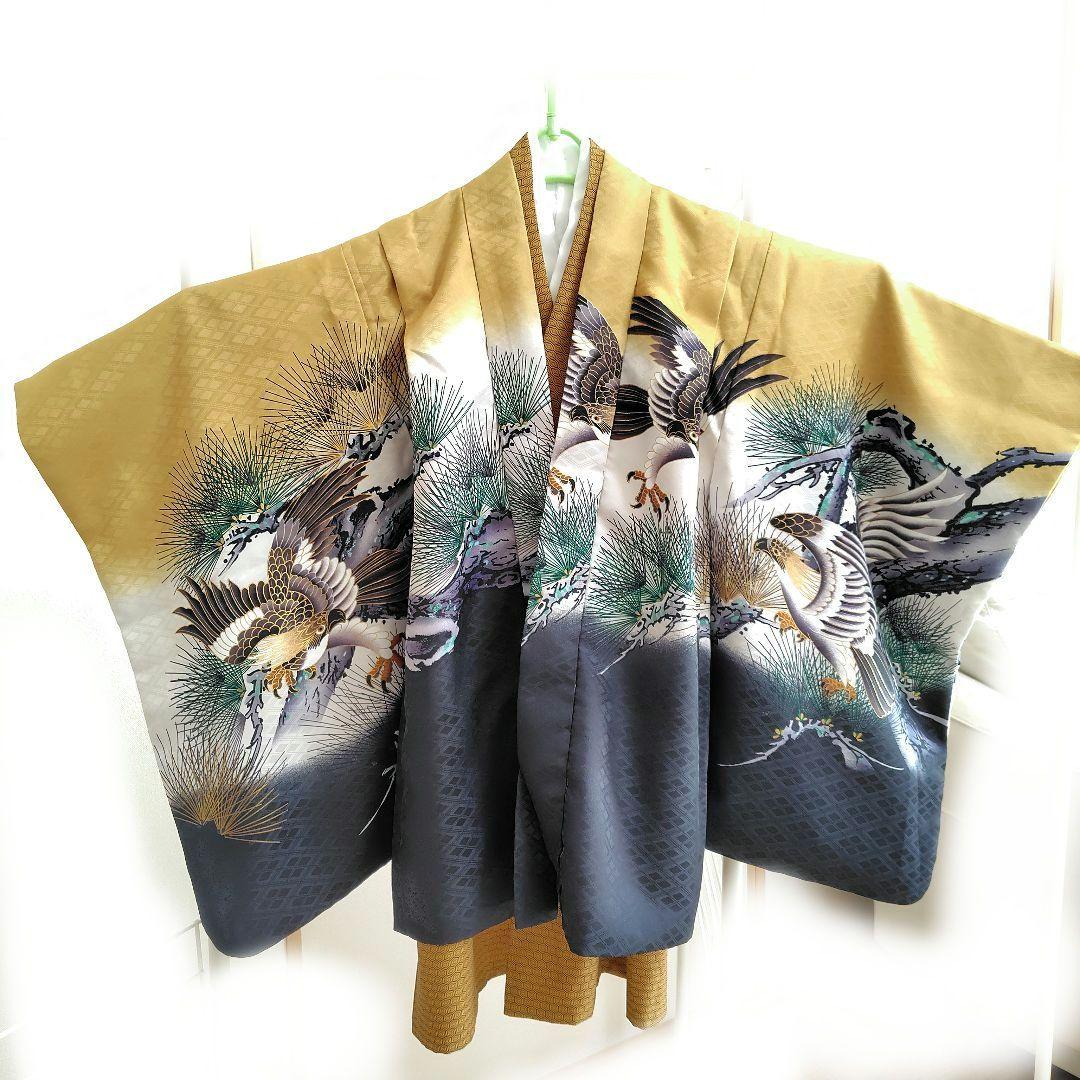 七五三 五歳 男の子 5歳 753 羽織袴 衣装 フルセット 12点 金色 鷹