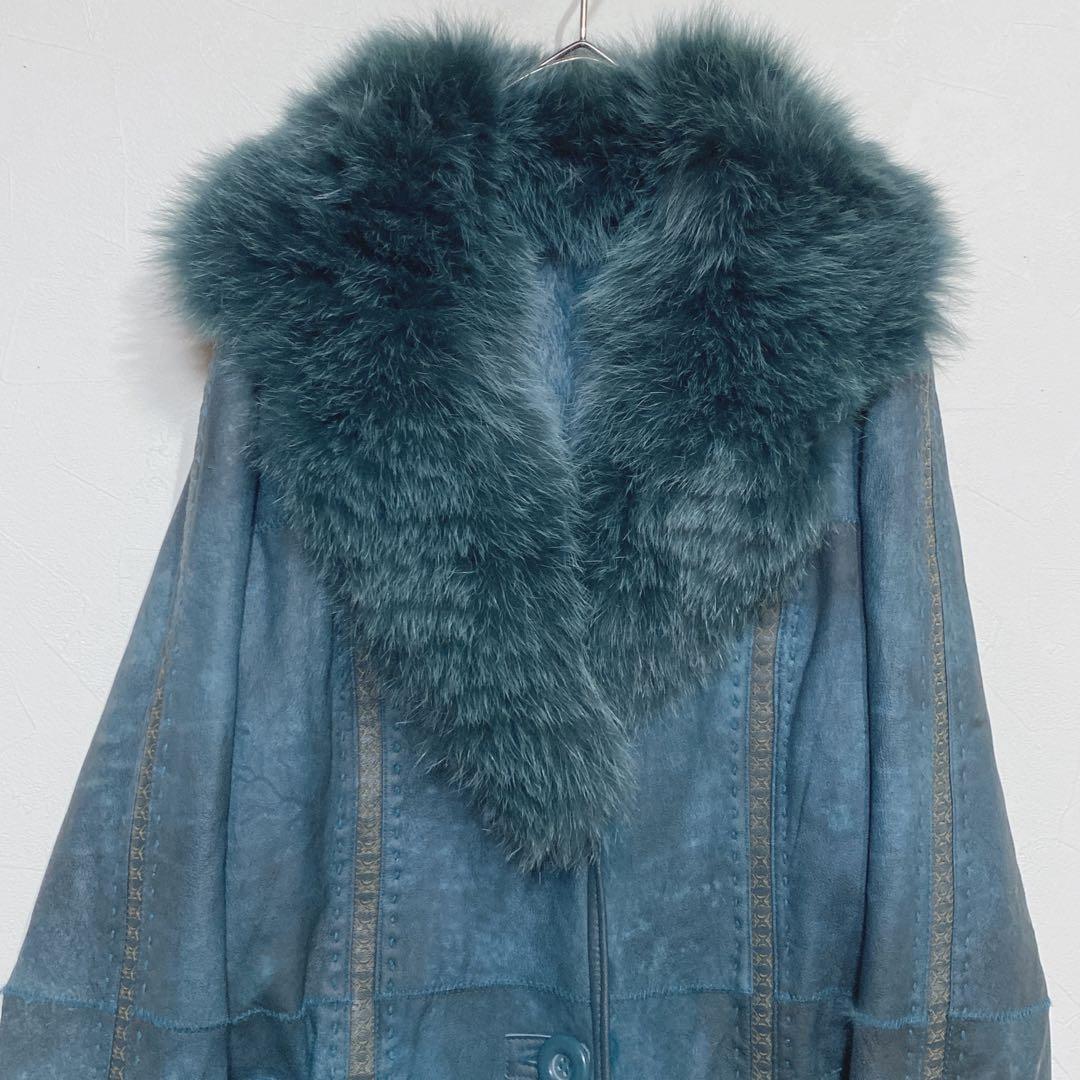 リアルレザー&ファーコート ラビット ブルーフォックス ラムテープ H945