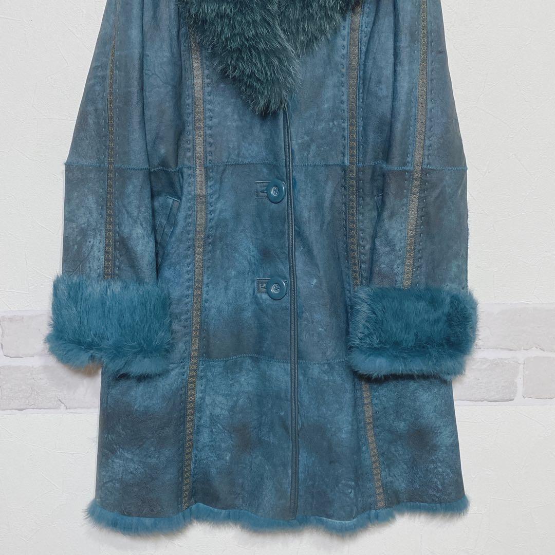 リアルレザー&ファーコート ラビット ブルーフォックス ラムテープ H945