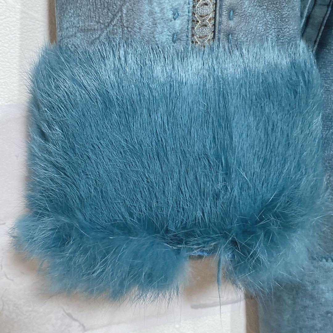 リアルレザー&ファーコート ラビット ブルーフォックス ラムテープ H945