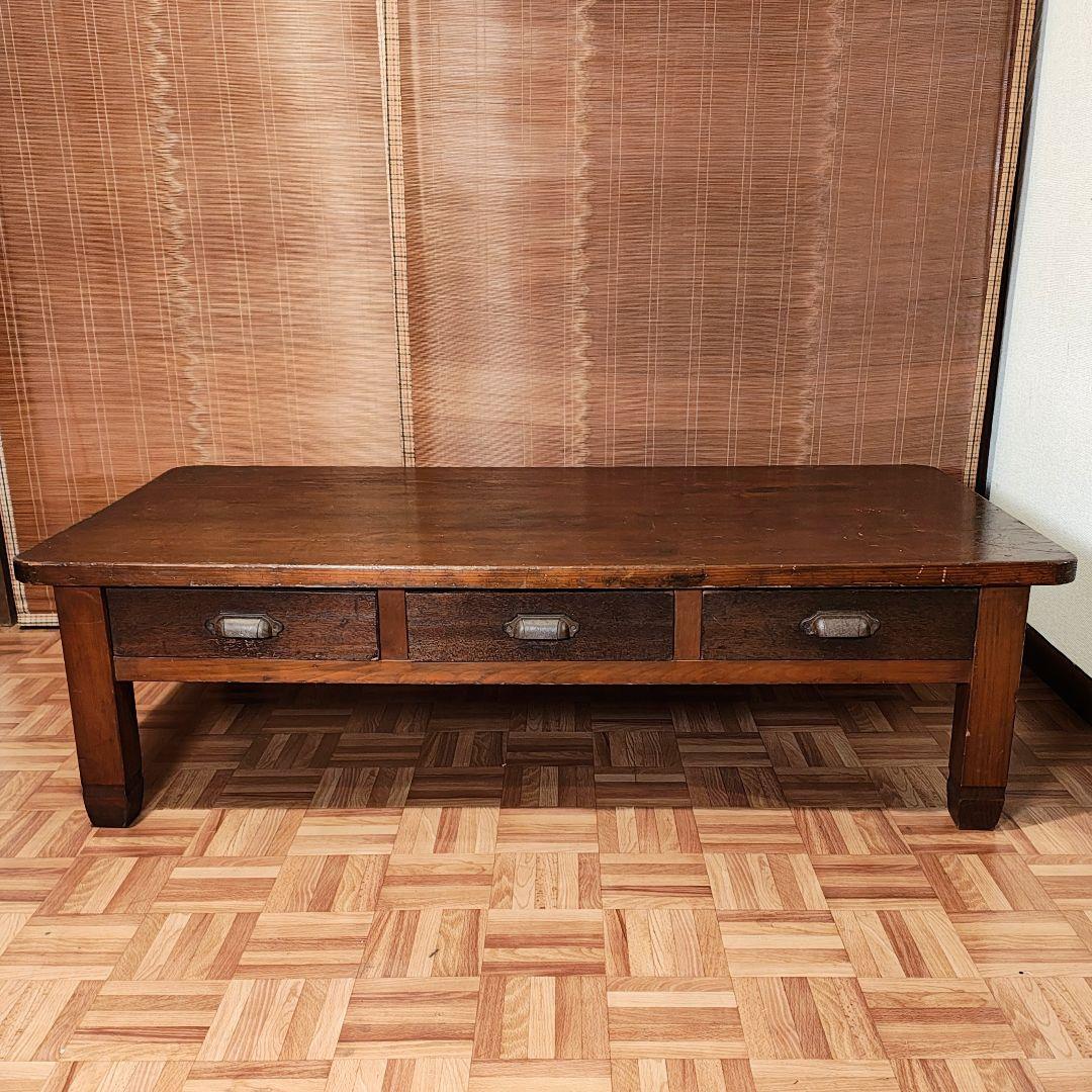 両引座卓　ちゃぶ台　文机　小引き出し6杯　昭和レトロ　古家具