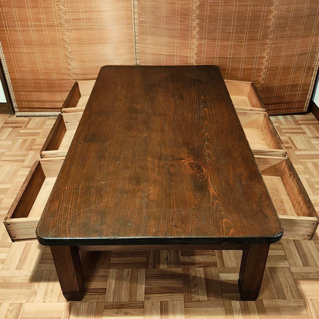 両引座卓　ちゃぶ台　文机　小引き出し6杯　昭和レトロ　古家具