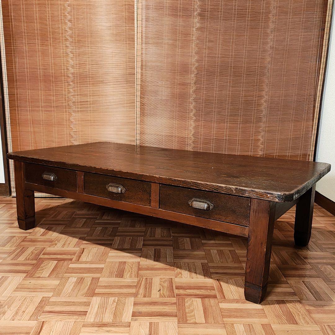 両引座卓　ちゃぶ台　文机　小引き出し6杯　昭和レトロ　古家具