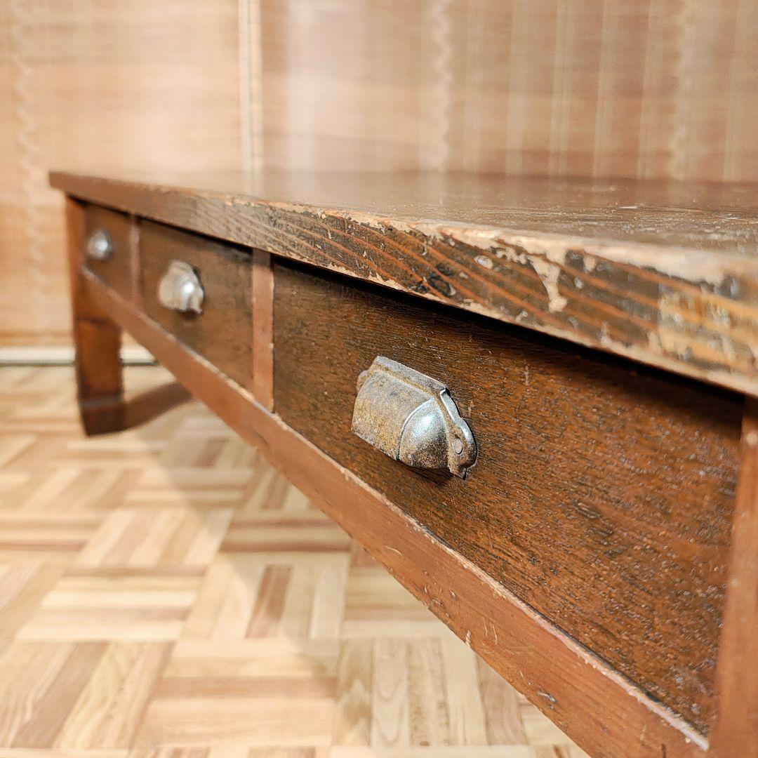 両引座卓　ちゃぶ台　文机　小引き出し6杯　昭和レトロ　古家具