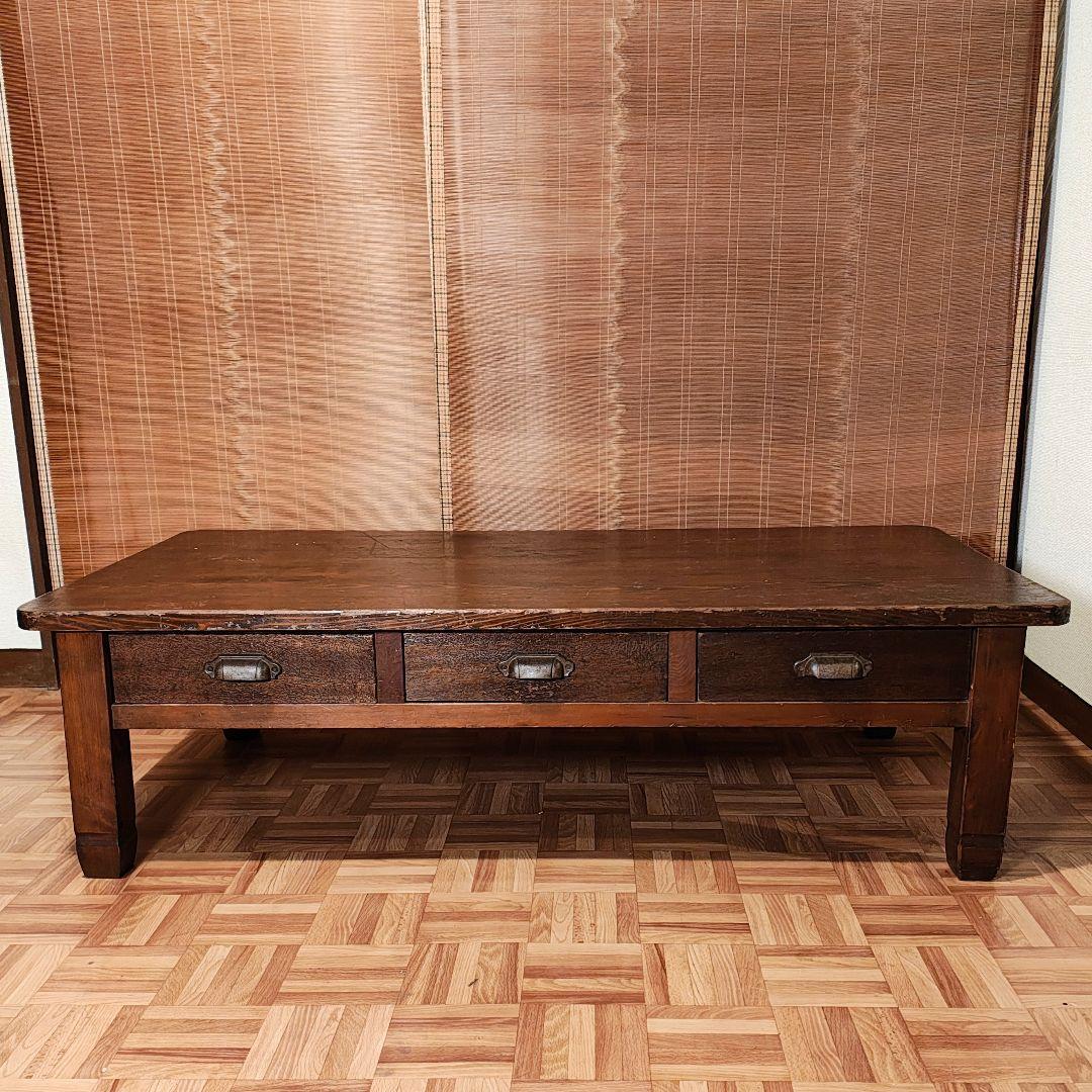 両引座卓　ちゃぶ台　文机　小引き出し6杯　昭和レトロ　古家具