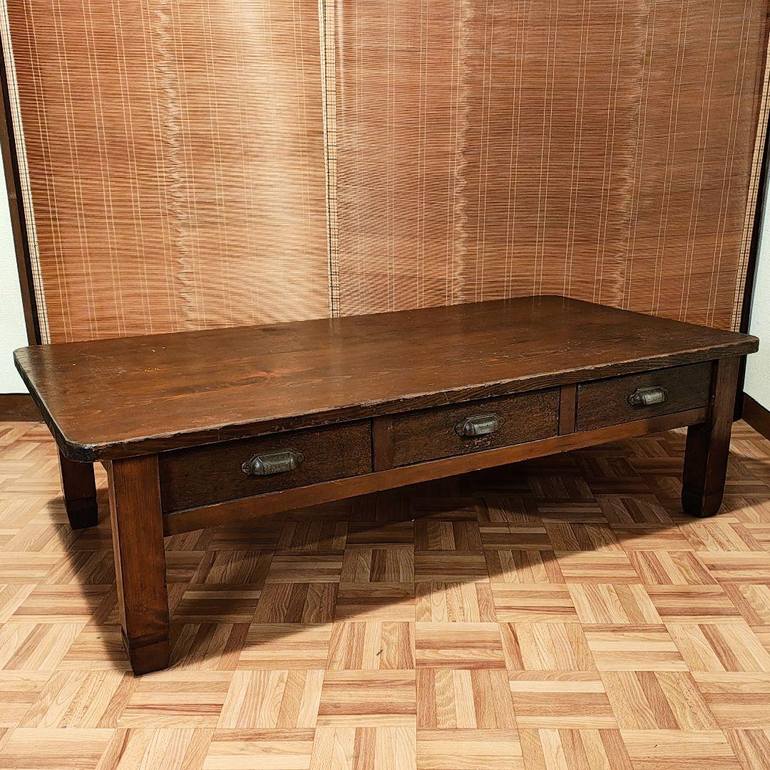 両引座卓　ちゃぶ台　文机　小引き出し6杯　昭和レトロ　古家具