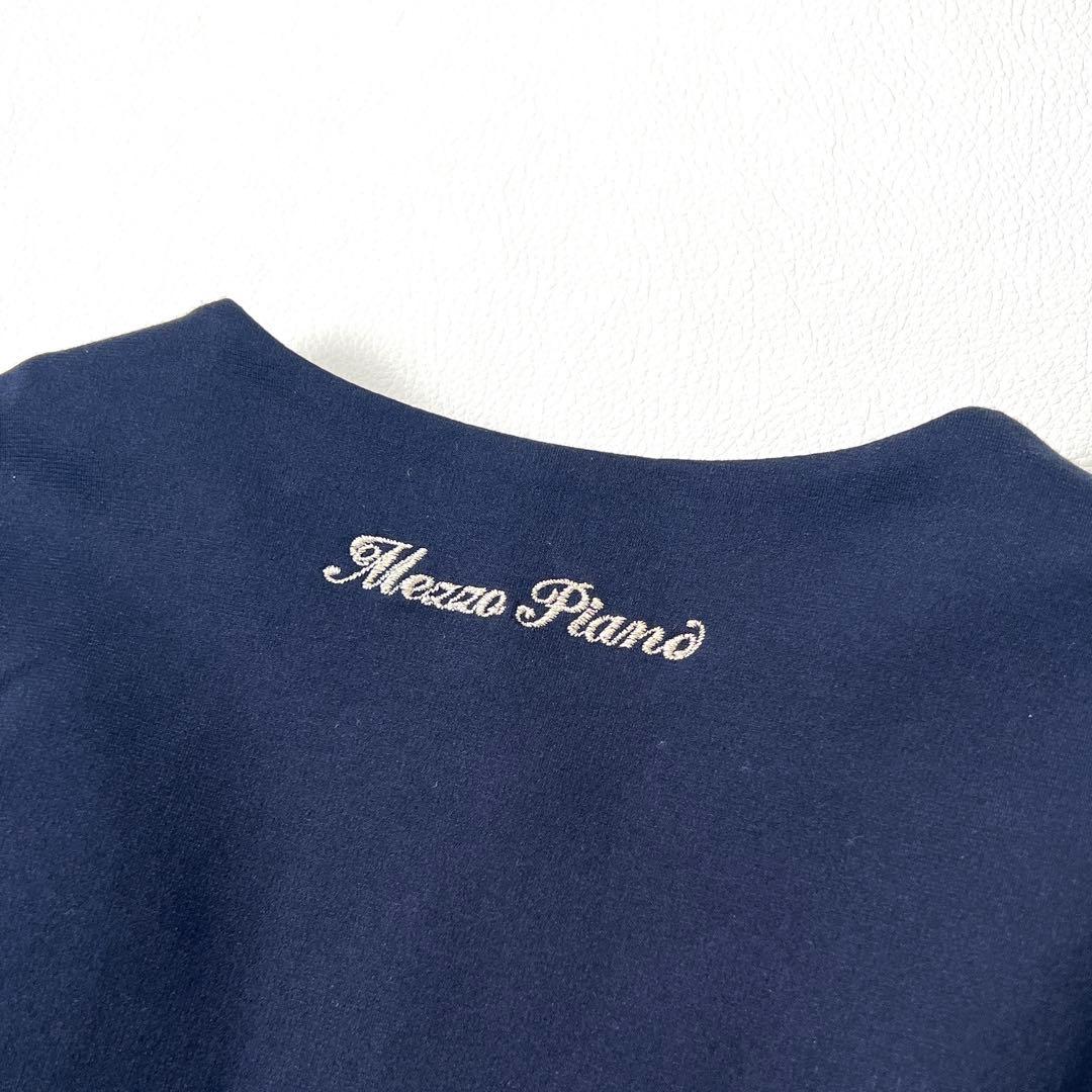 メゾピアノ　セレモニージャケット　ノーカラー　紺　リボンお花モチーフ　120