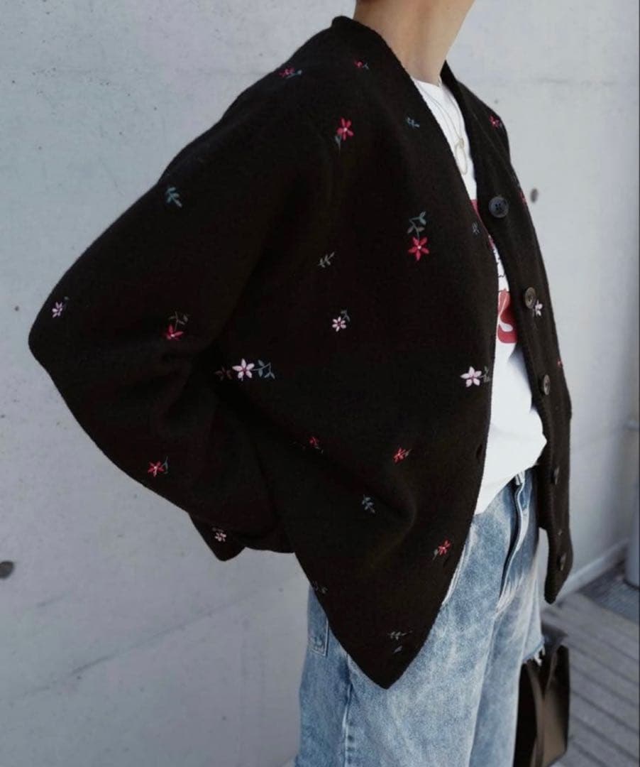 マチャット machatt エンブロイダリーウールジャケット 花柄 ブラック
