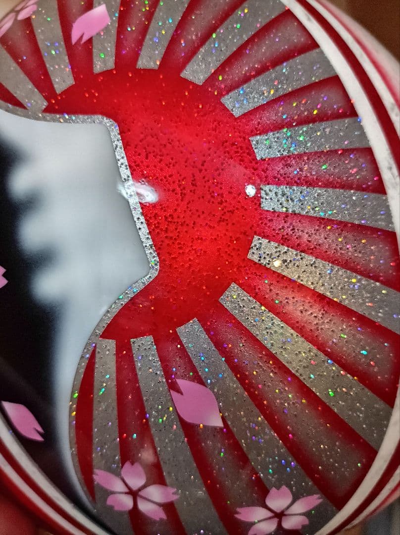 カスタムコルク半　白ラップ塗装✘Candyレッド富士日章　七色ラメ
