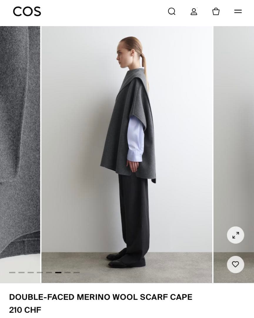 新品未使用 cos ダブルフェイスウールスカーフケープ ポンチョ