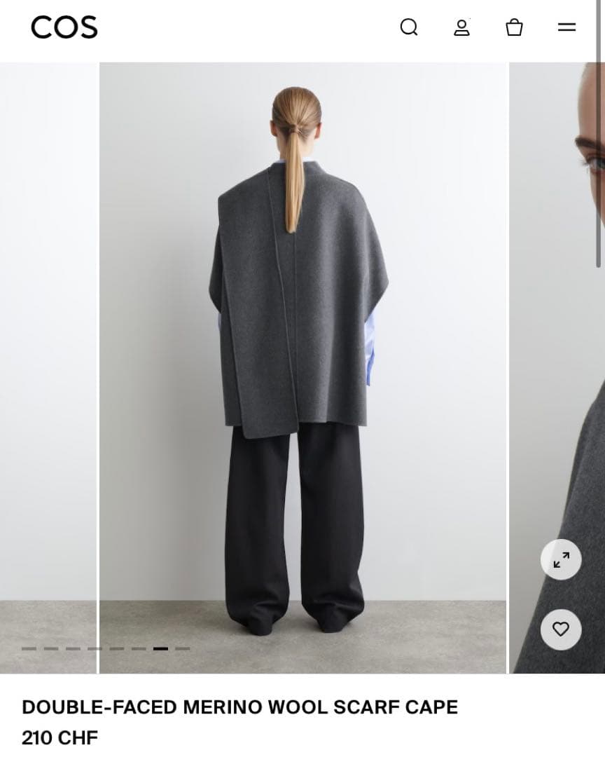 新品未使用 cos ダブルフェイスウールスカーフケープ ポンチョ