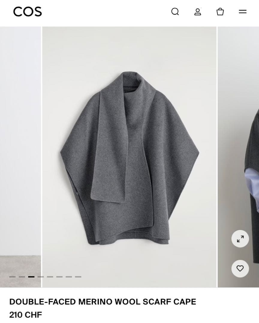 新品未使用 cos ダブルフェイスウールスカーフケープ ポンチョ