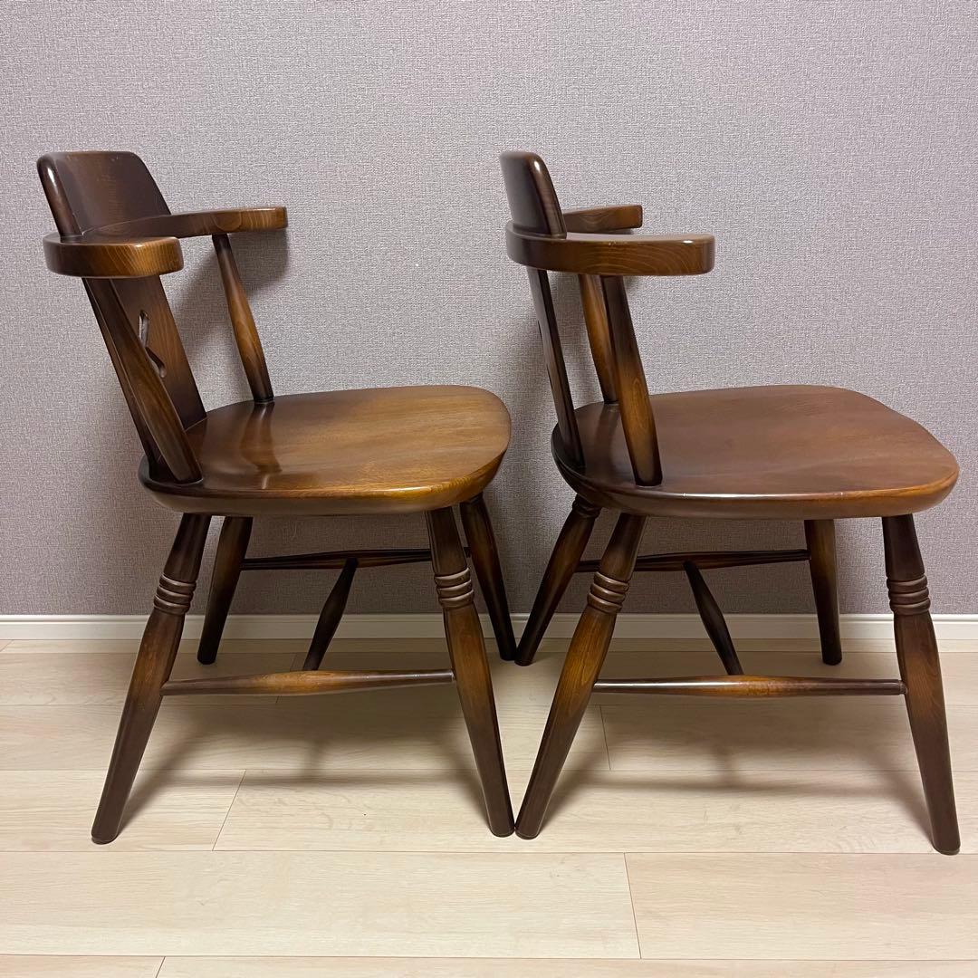 高級 ダイニングチェア 2脚セット 飛騨産業 キツツキマーク レトロ