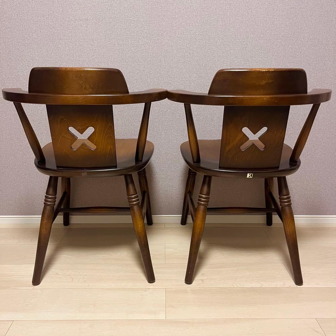 高級 ダイニングチェア 2脚セット 飛騨産業 キツツキマーク レトロ