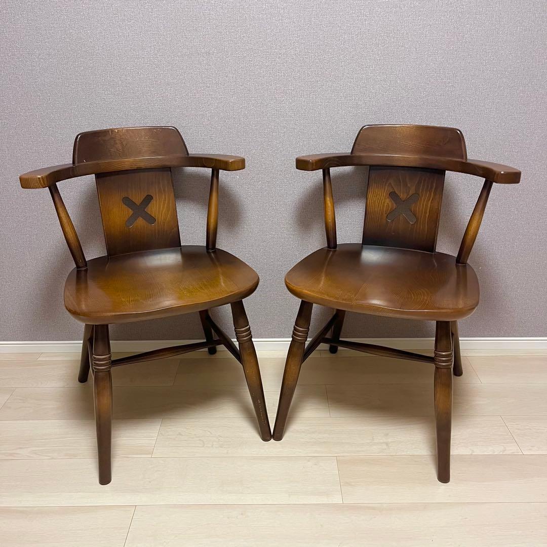 高級 ダイニングチェア 2脚セット 飛騨産業 キツツキマーク レトロ