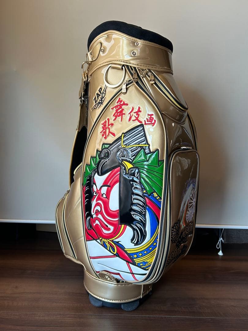 ザップZAPキャディーバッグ　歌舞伎画　ゴールド