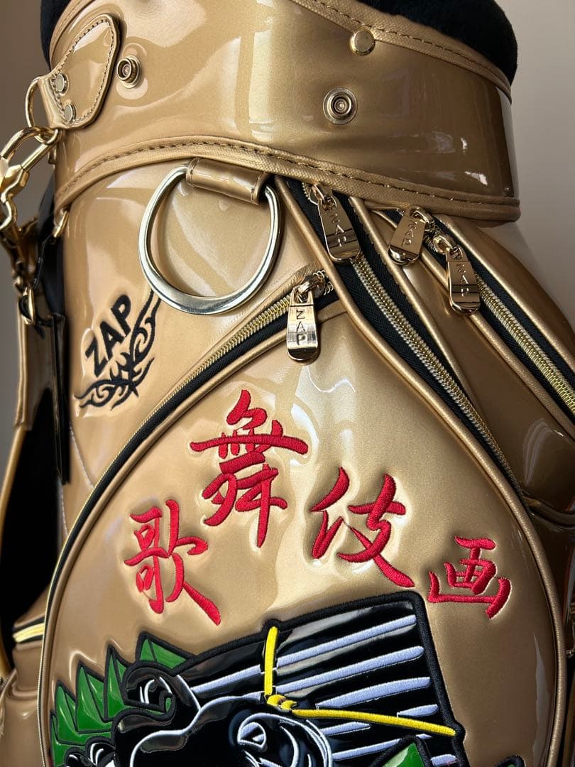 ザップZAPキャディーバッグ　歌舞伎画　ゴールド