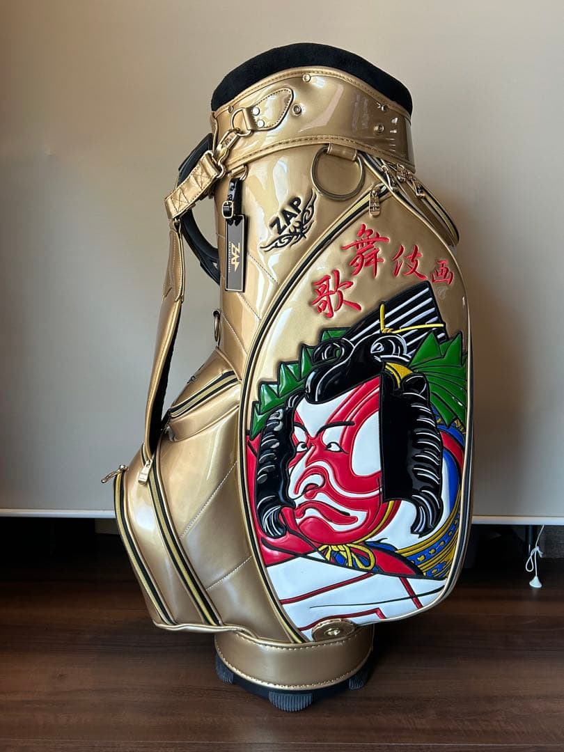 ザップZAPキャディーバッグ　歌舞伎画　ゴールド