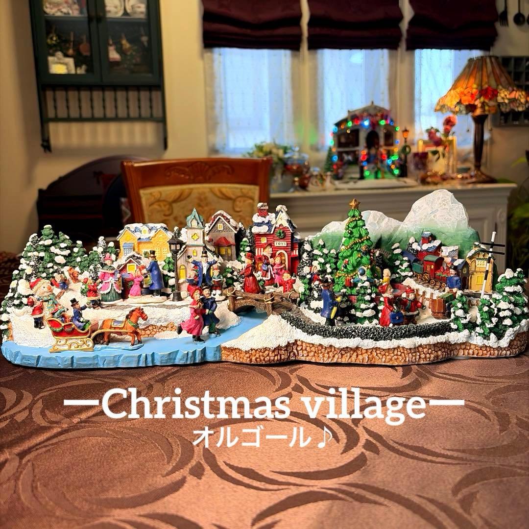 ークリスマスビレッジー 【極美品】 48cm特大輸入オブジェ オルゴール♪