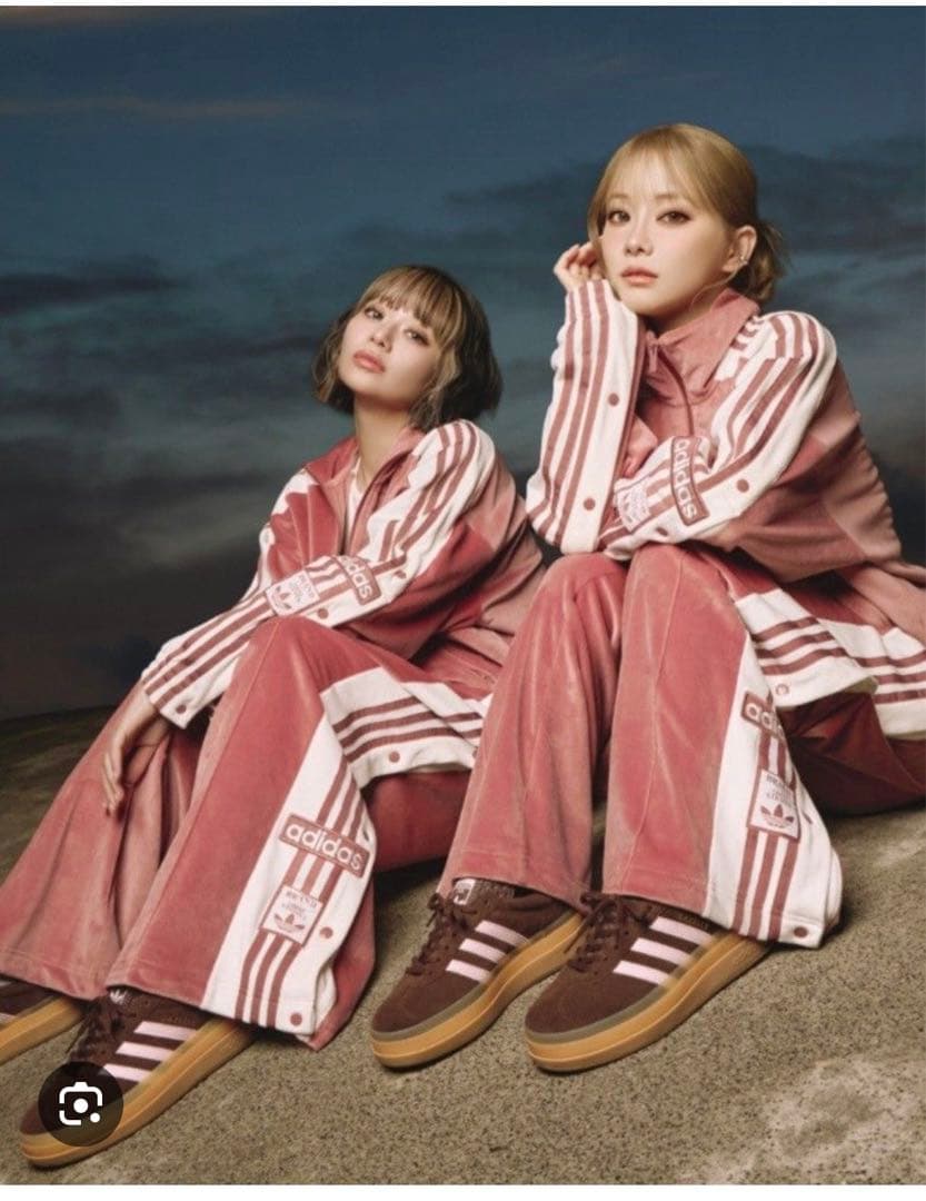 adidas オリジナルス　ベロア　ピンク ストライプ ジャージ パンツSサイズ