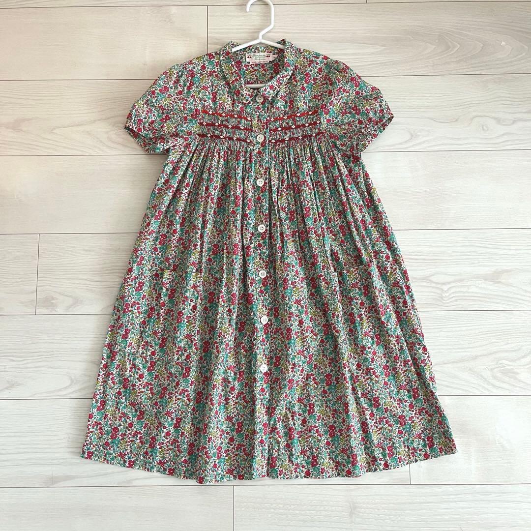 ボンポワン 半袖スモッキングワンピース ドレス リバティ 10a