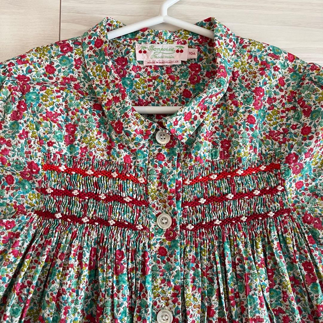 ボンポワン 半袖スモッキングワンピース ドレス リバティ 10a