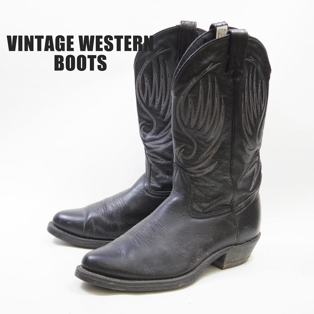 28cm ヴィンテージ ブラック ウエスタンブーツ ビブラムソール P4222