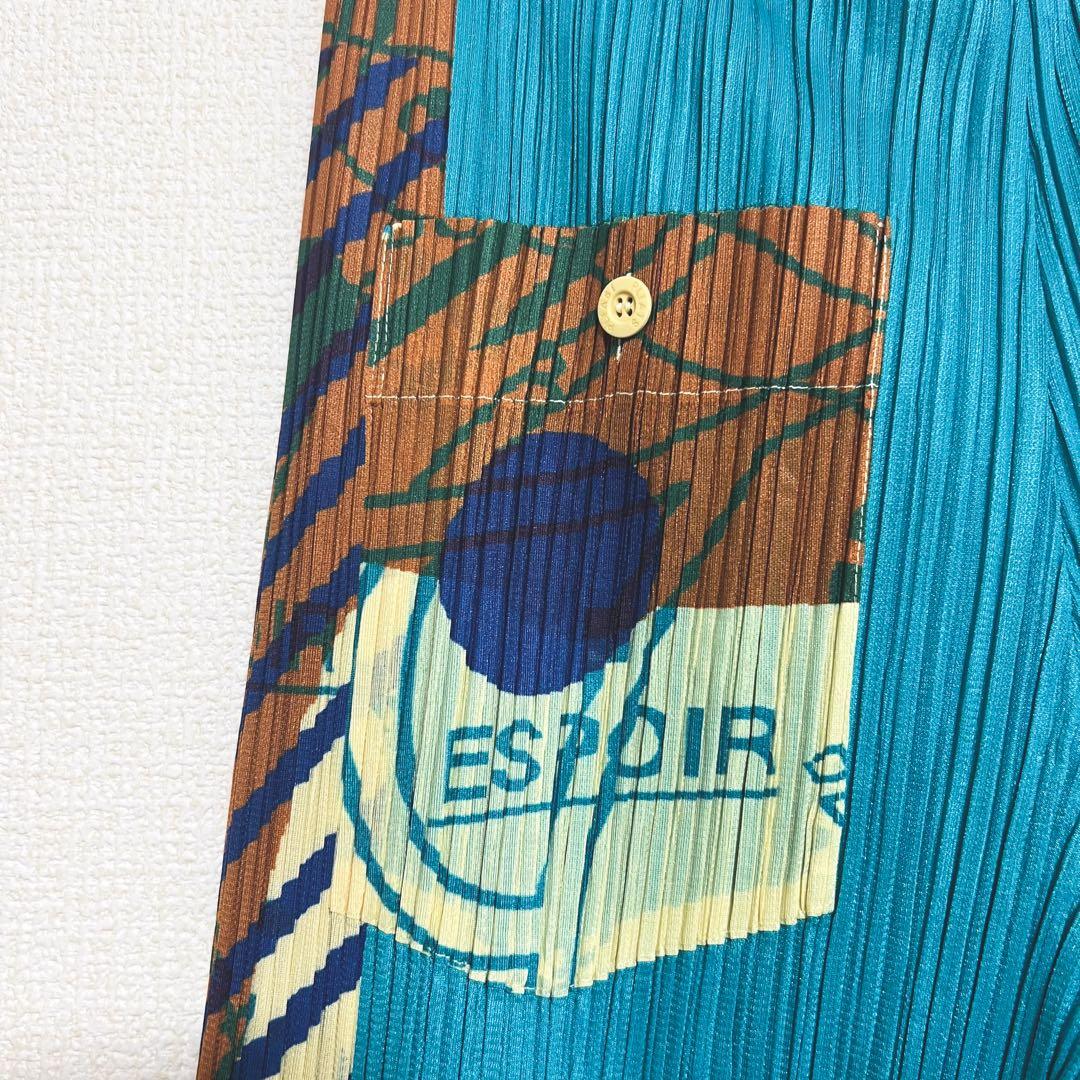 プリーツプリーズ サイドライン　パンツ　柄付き　裾フレア　ポケット　幾何学