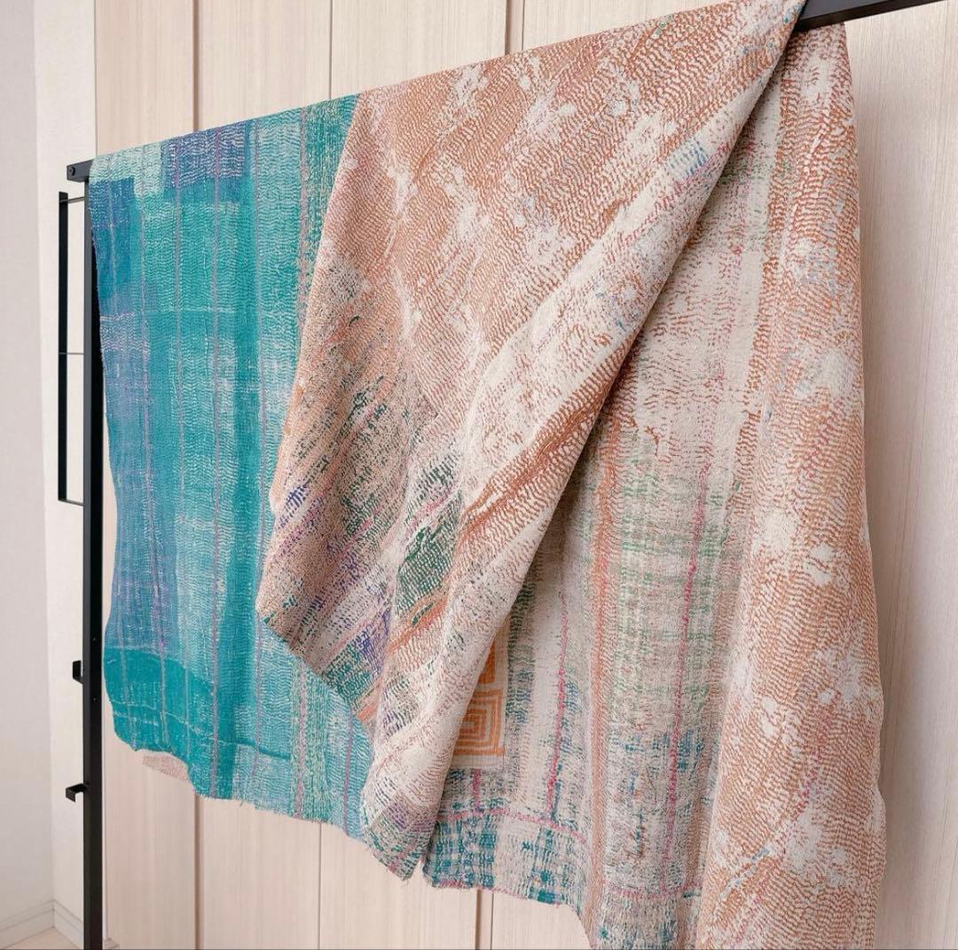 インド製ヴィンテージカンタ38 ラリーキルト ブルー グリーン オレンジ