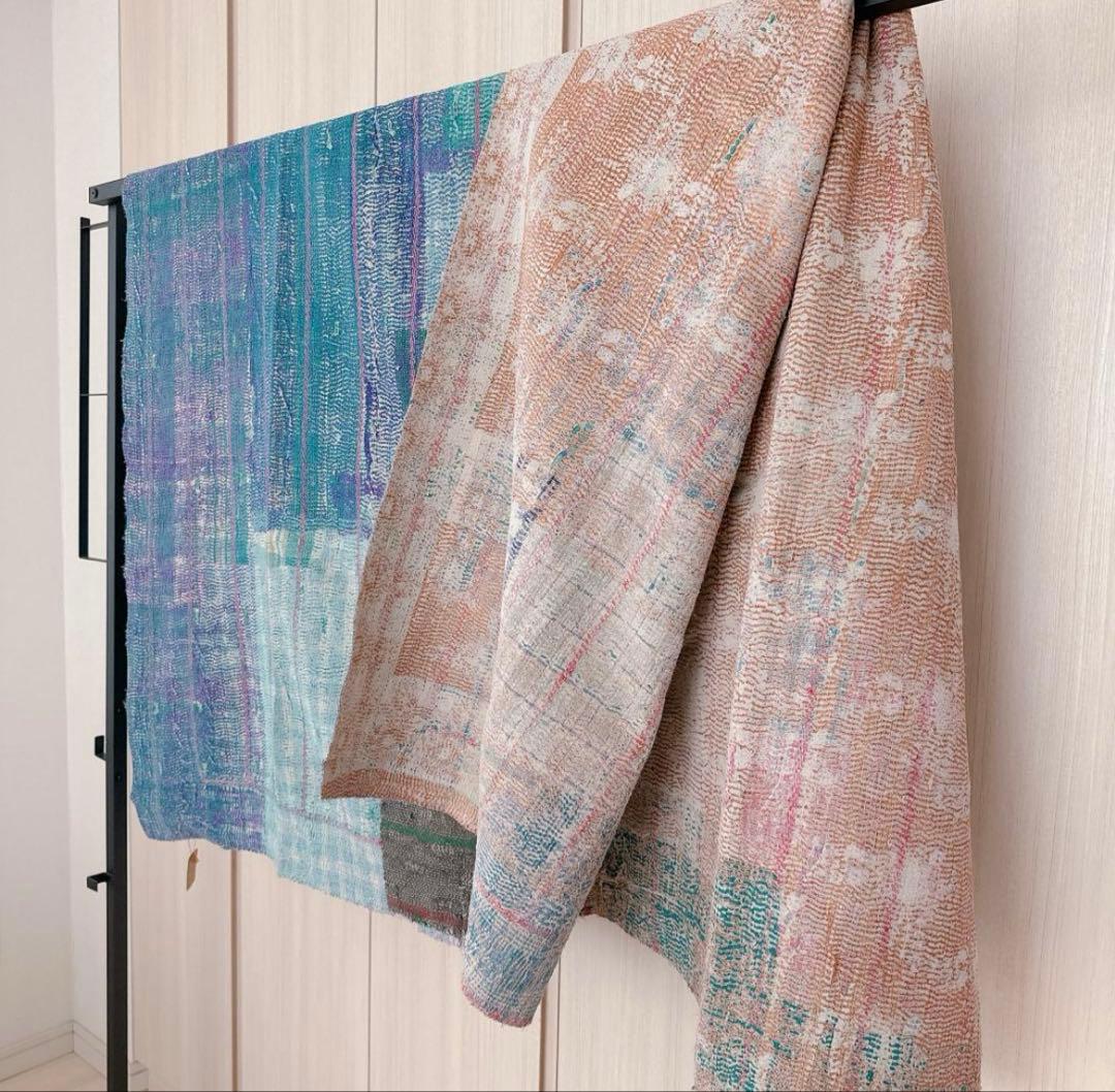 インド製ヴィンテージカンタ38 ラリーキルト ブルー グリーン オレンジ