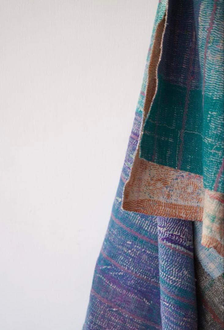 インド製ヴィンテージカンタ38 ラリーキルト ブルー グリーン オレンジ