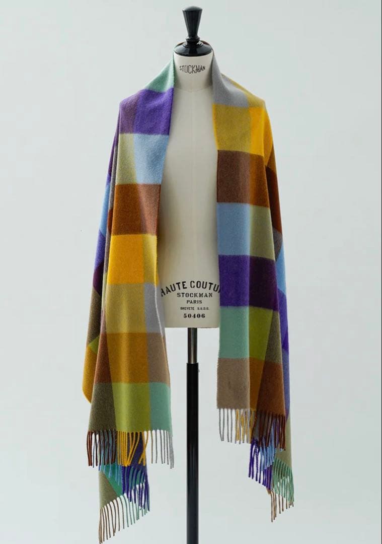 新品タグ付　国内タグ　ジョシュアエリス　チェック　大判ストール　カシミヤ100%