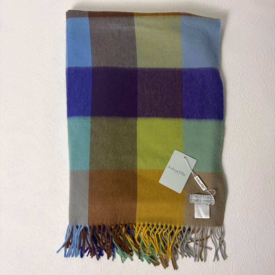 新品タグ付　国内タグ　ジョシュアエリス　チェック　大判ストール　カシミヤ100%