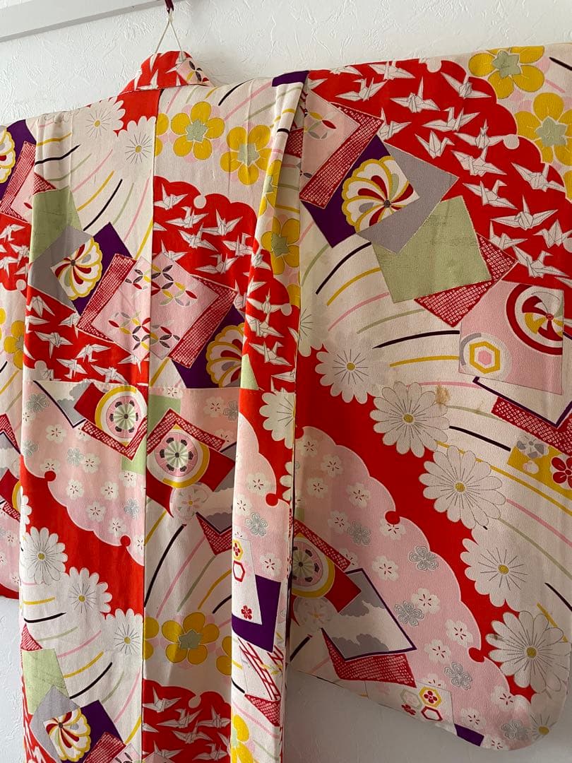 七五三　7歳　8歳　アンティークお着物セット　大寸作り帯コーデ