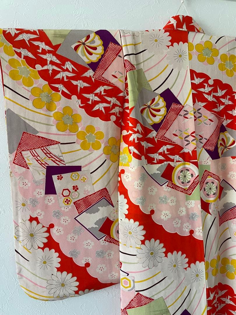 七五三　7歳　8歳　アンティークお着物セット　大寸作り帯コーデ