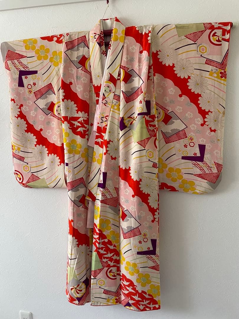 七五三　7歳　8歳　アンティークお着物セット　大寸作り帯コーデ