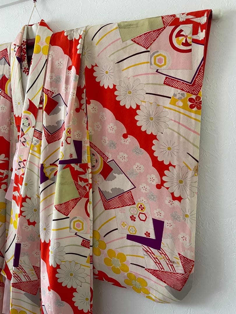 七五三　7歳　8歳　アンティークお着物セット　大寸作り帯コーデ