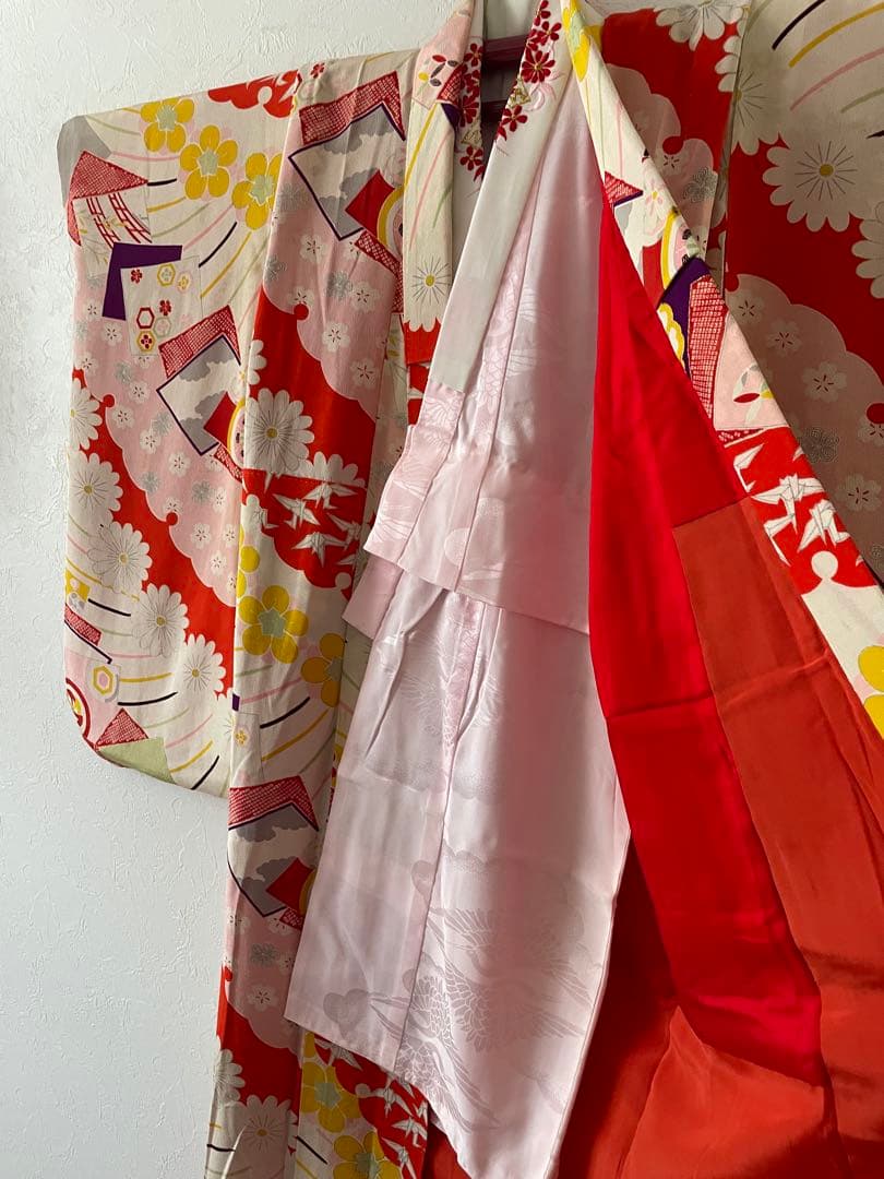 七五三　7歳　8歳　アンティークお着物セット　大寸作り帯コーデ