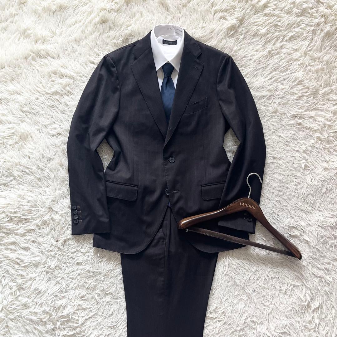 <極美品>LARDINI 新ロゴ ブラウン ウール スーツ サイズ46