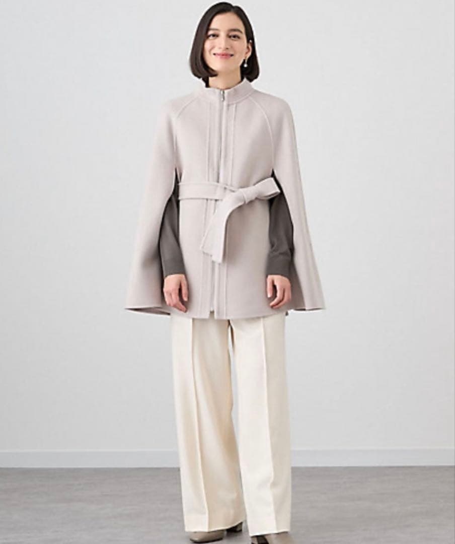 ANAYI 【新品タグ付き】ウエストベルト付きライトグレーケープコート