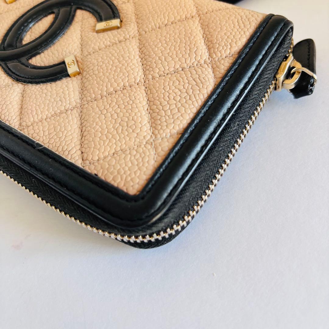 【美品】シャネル　CCフィリグリー　マトラッセ　ラウンドファスナー　長財布
