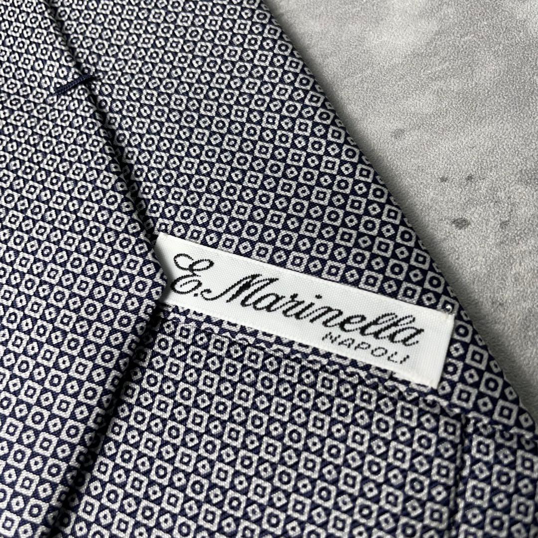 美品 E.Marinella Napoli チェック柄 格子柄 ネクタイ 紺