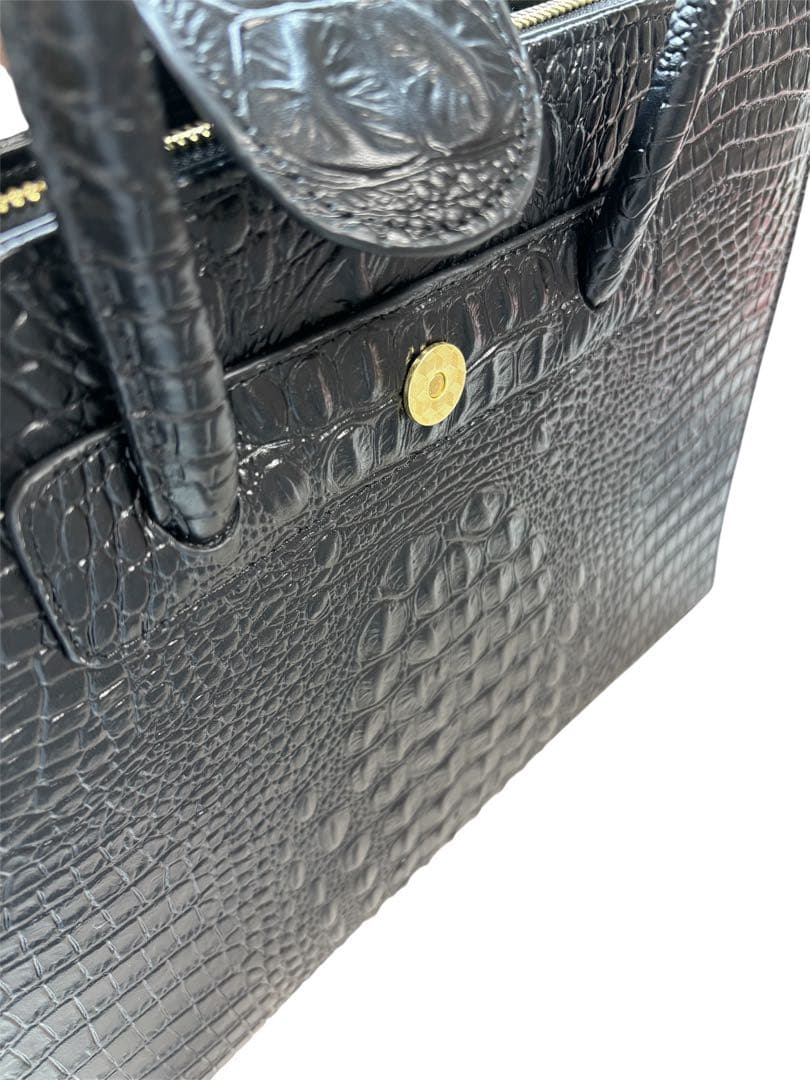 新品未使用 レディースビジネスバッグ 本革 ブラック 黒 クロコ型押 ショルダー