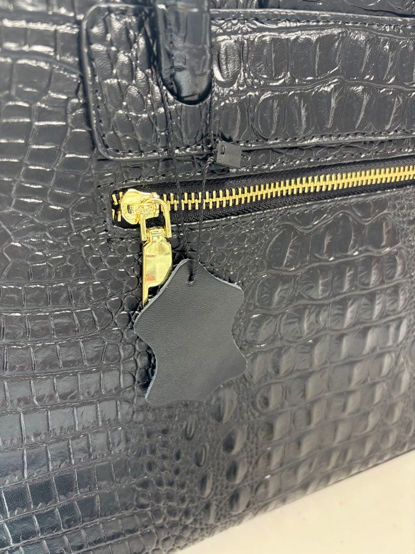 新品未使用 レディースビジネスバッグ 本革 ブラック 黒 クロコ型押 ショルダー