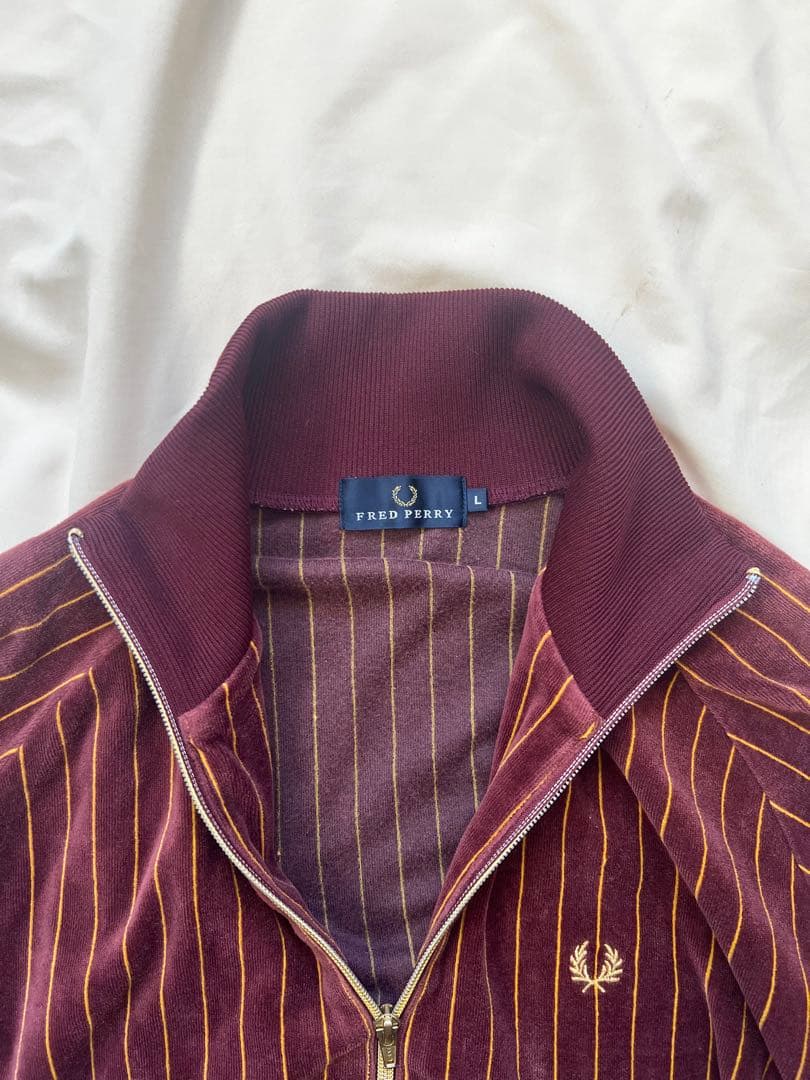 フレッドペリー ベロア トラックジャケット ジャージ ストライプ ロゴ刺繍